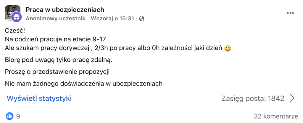 Praca dorywcza w ubezpieczeniach - pytanie o pracę