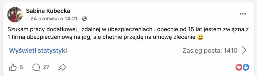 Dodatkowa praca w ubezpieczeniach na zlecenie – czy agent na JDG może podpisać drugą umowę? Post na grupie "Praca w ubezpieczeniach"