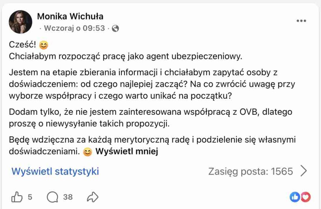 Jak zacząć jako agent ubezpieczeniowy? Szczere rady praktyków - Post na grupie "Praca w ubezpieczeniach"